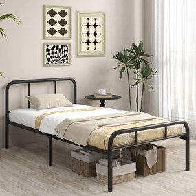 Cama 208 x 95 x 81 cm Estrutura metálica (COLCHÃO NÃO INCLUIDO) com cabeceira e pés Espaço inferior Preto
