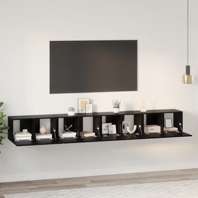 vidaXL Conjunto de Armário de TV com 4 Peças - Montado na parede, feito em madeira engenheirada de carvalho preto.