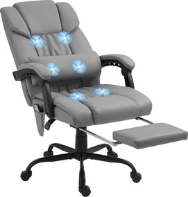 Cadeira de escritório com função de massagem, apoio para os pés, altura ajustável, encosto reclinável, comando com fio e rotação de 360° cinzento