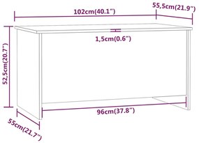 Mesa decentro102x55,5x52,5cm madeira processada branco brilhante