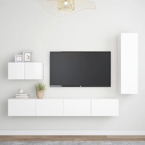 4 pcs conjunto de móveis de TV contraplacado branco