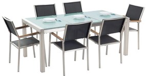 Conjunto de mesa com tampo triplo vidro temperado 180 x 90 cm e 6 cadeiras pretas GROSSETO Beliani