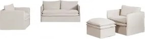 Conjunto De Sala Com Sofá De 2 Lugares, 2 Poltronas E Puff Em Linho E Algodão Grace Tecido Beige - Sklum