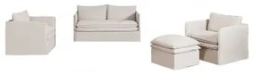 Conjunto De Sala De Estar Com Sofá De 2 Lugares, 2 Poltronas E Pufe Em Linho E Algodão Grace Tecido Beige - Sklum