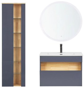 Conjunto de móveis com lavatório e espelho LED em castanho e cinzento  FIGUERES Beliani
