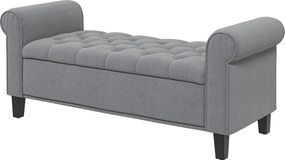 Banco de arrumação para a cabeceira da cama com braços, tecido com efeito de veludo, estofado e acolchoado, 126 x 48,5 x 57 cm, cinzento