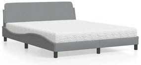Cama com colchão 160x200 cm tecido cinzento-claro