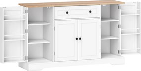 HOMCOM Aparador de Cozinha com Gaveta Prateleiras nas Portas Prateleiras Ajustáveis Bar de Café 138x40x83,5 cm Branco | Aosom Portugal