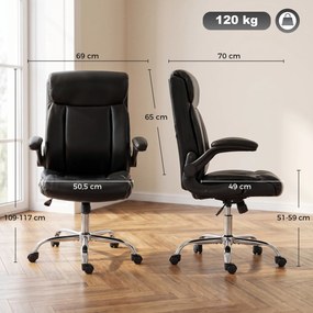 Cadeira de Escritório Ergonómica, 70 x 69 x 117 cm, Braços Eleváveis, Preto