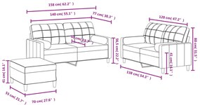 3 pcs conjunto de sofás com almofadas tecido preto