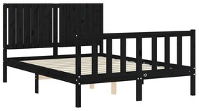 Estrutura de cama com cabeceira 140x190 cm madeira maciça preto