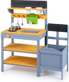 Cozinha Infantil de Brincar com Lava-Loiça e Floreira, 81 x 35 x 91,5 cm, Madeira de Abeto, Multicolor