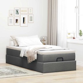 Estrutura cama otomana colchão 90x200 cm tecido cinzento escuro