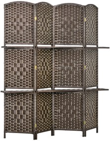 HOMCOM Biombo Separador de Divisão 4 Paineis 160x170 cm com 2 Prateleiras Dobrável em Madeira | Aosom Portugal