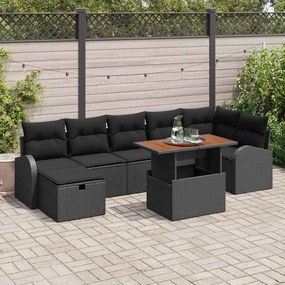 vidaXL Conjunto de Sofá de Jardim com almofada 8 pcs Preto vime PE
