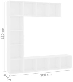 Conjunto armário de TV/estante 3 pcs 180x30x180 cm branco