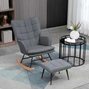 Cadeira de baloiço com apoio para os pés, rocking chair, assento largo, encosto alto, almofada incluída, 64 x 89 x 90 cm, cinzento