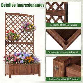 Floreira com treliça em madeira maciça de abeto 90 x 44,5 x 180,5 cm, com celosía e orifícios de drenagem para plantas trepadeiras – Jardim, Pátio, Va