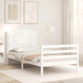 Estrutura de cama com cabeceira 100x200cm madeira maciça branco