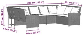 Sofá de jardim com almofadões vime PE castanho