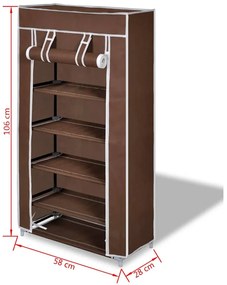 Armario de tecido para sapatos com capa, 58 x 28 x 106 cm, castanho