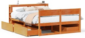 vidaXL Cama sem colchão 135x190 cm madeira pinho maciça castanho-mel