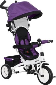 Triciclo Evolutivo para Bebés de +12 Meses 2 em 1 com Toldo Dobrável Guiador Cinto de Segurança e Cesto 95x50x106 cm Roxo
