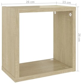 Prateleiras de parede em forma de cubo 2 pcs 26x15x26 cm sonoma