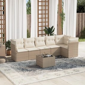 7 pcs conjunto de sofás p/ jardim com almofadões vime PE bege