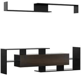 HOMCOM Móvel de TV Moderno Móvel para Televisores 153,6x25x42cm e Prateleira de Parede 150x14,5x16,3 cm Preto | Aosom Portugal