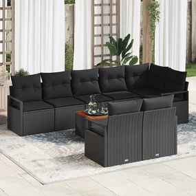 vidaXL Conjunto de Sofá de Jardim de 9 Peças com Almofadas em Vime Preto e Acácia
