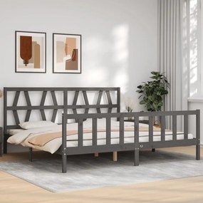 3192513 vidaXL Estrutura de cama com cabeceira 200x200 cm madeira maciça cinza