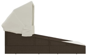 Espreguiçadeira c/ teto dobrável 200x114x128cm vime PE castanho