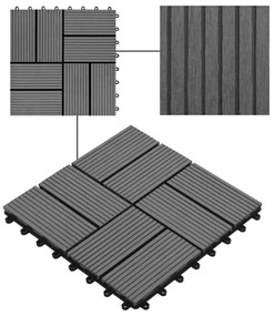 Ladrilhos de pavimento 11 pcs WPC 1m² 30x30 cm cinzento
