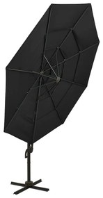Guarda-sol de jardim 4 camadas c/ poste de alumínio 3x3 m preto