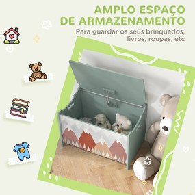Baú de Brinquedos Organizador de Brinquedos para Crianças de 3 a 8 Anos com Estampado em Animaos 60x37x39 cm Verde