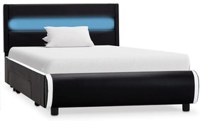 Estrutura de cama c/ LED 90x200 cm couro artificial preto
