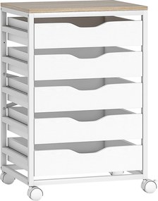 HOMCOM Bloco de Gavetas para Escritório Móvel de Arquivos com 5 Gavetas 50x40x74,5 cm Branco | Aosom Portugal