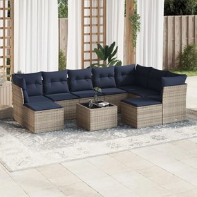 vidaXL 10 pcs conjunto sofás p/ jardim c/ almofadões vime PE cinzento