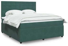 vidaXL Cama com molas/colchão 180x200 cm veludo verde-escuro