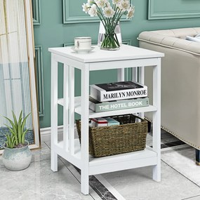Mesa de cabeceira ou Mesa de apoio  com barras de reforço Mesa de apoio para sofá para quarto Sala de estar Corredor 40 x 40 x 61 cm Branca