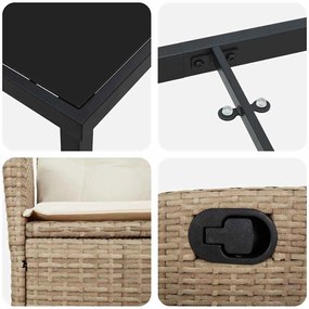 Conjunto de jantar de jardim de 3 peças com almofadas bege em rattan s
