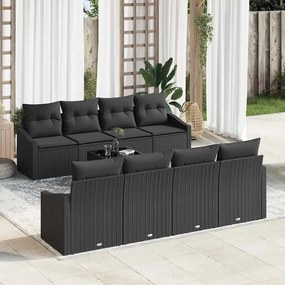 vidaXL Conjunto de Sofá de Jardim de 9 Peças com Almofadas Preto Rattan Polipropileno
