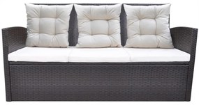 6 pcs conjunto jantar exterior com almofadões vime PE castanho