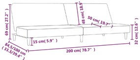 Sofá-cama de 2 lugares tecido cinzento-claro