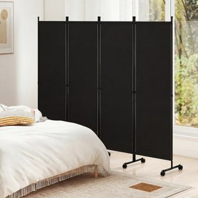 Biombo  Separador de Espaço Dobrável, 221 x 35,5 x 173 cm, 4 Painéis com Rodas Bloqueáveis, Preto