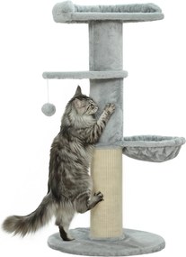 Arranhador para gatos em forma de barril com arranhador de sisal, rede, plataforma e bola de brincar, Ø 48 x 103,5 cm, cinzento claro