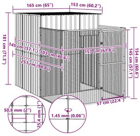 Casota para cães com parque aço galvanizado cinzento-claro