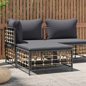 vidaXL Apoio de pés p/ jardim com almofadão cinzento-escuro vime PE