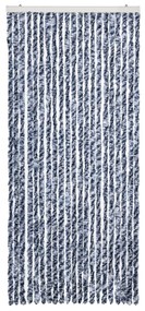 Cortina anti-insetos 90x220 cm chenille azul, branco prateado